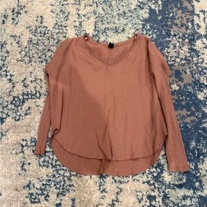 Women's Ribbed V-Neck Top - Brown